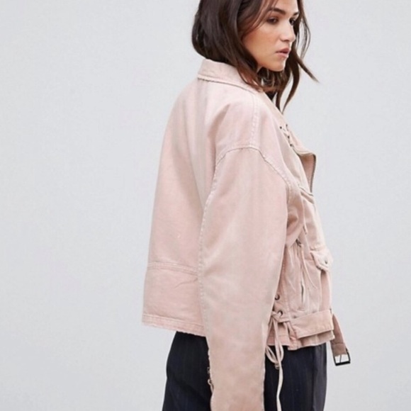 NWT Free People • Lace-Up Denim Rose Moto Jacket - Picture 4 of 8